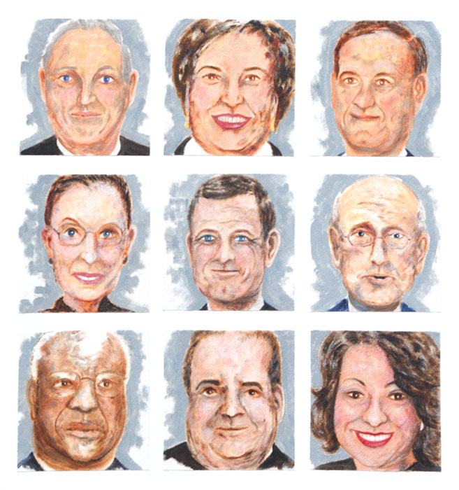 Faces of nine US Supreme Court Justices in 2013